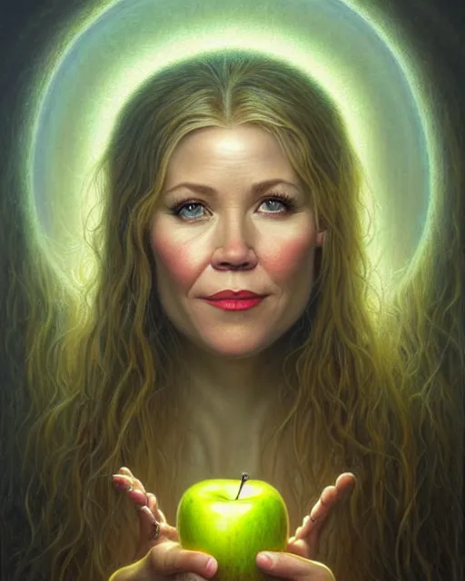 Image similar to detailed portrait of christina applegate apple!! intricate gate!! by tomasz alen kopera and peter mohrbacher and johanna martine! and margaret keane! coherent luminescent