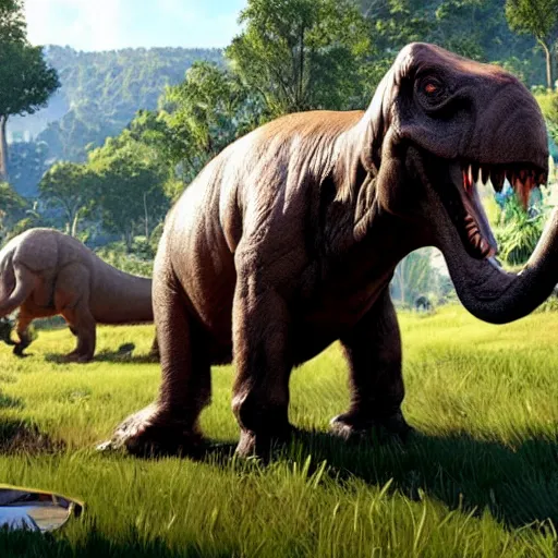 Prompt: mammoth in jurassic world evolution game