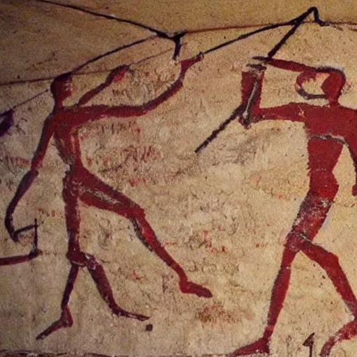 Prompt: Cave paintings of people dabbing