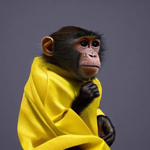 Image similar to a monkey wearing a yellow kimono, 8 k