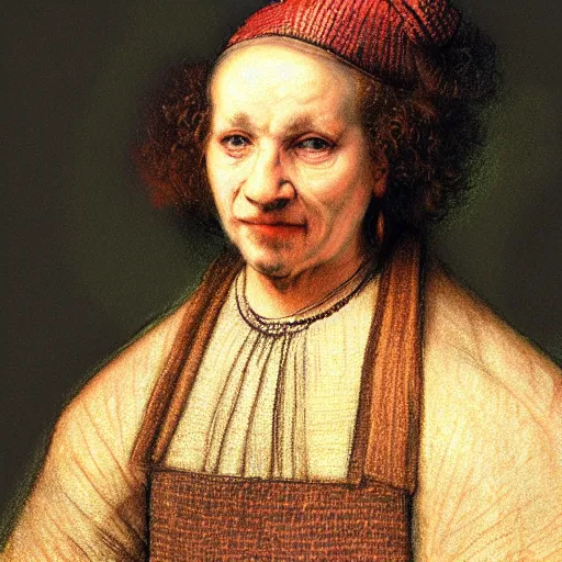 Prompt: colored pencil portrait by rembrandt