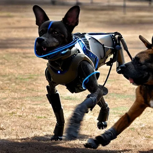Image similar to boston dynamics dog fighting a war