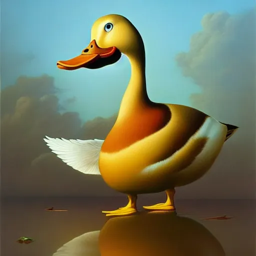 Prompt: a duck on the prowl oil painting vladimir kush