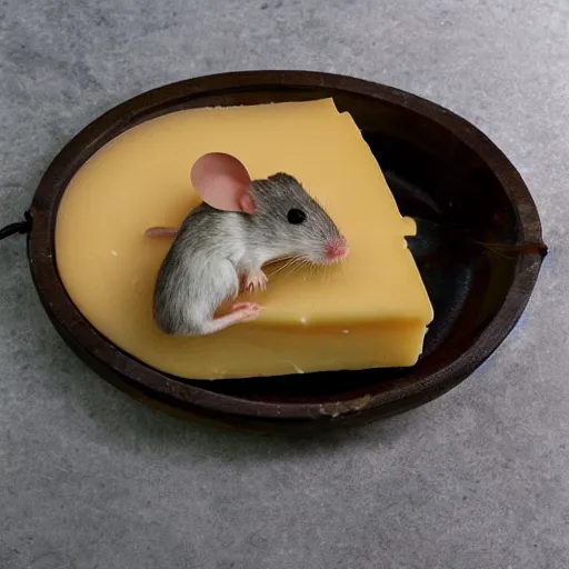 Prompt: mouse escaping on a raft made of cheese