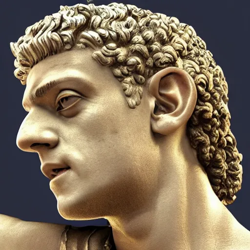 Image similar to rami malek as gorgeous statue of ancient roman emperor, 3 d photorealistic, high resolution render, museum photoshot, 8 k
