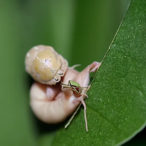 Image similar to a baby silkworm eating a leaf