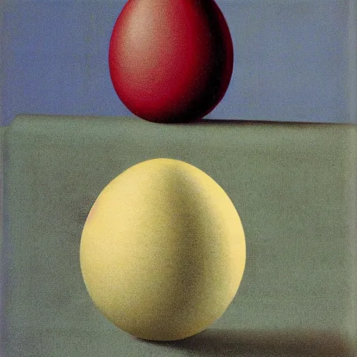 Image similar to a patterned egg againt a plain background by rene magritte