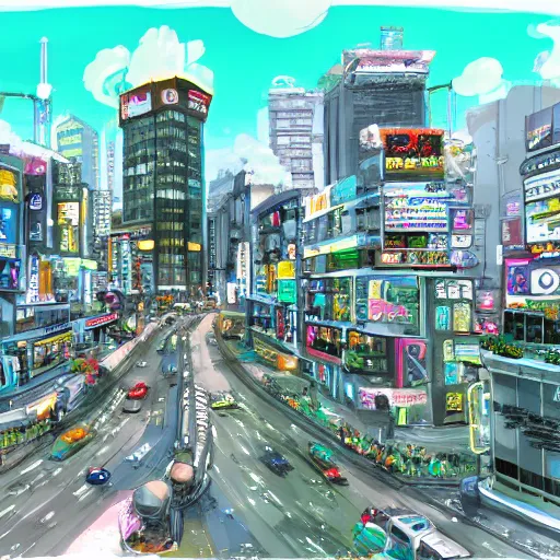 Image similar to anime style concept art of magical tokyo city, thick painting