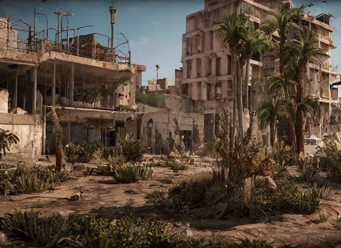 Prompt: casbah algiers post apocalyptic, vegetation, ultra realistic, insane details, cinematic, epic composition, unreal engine, octane render