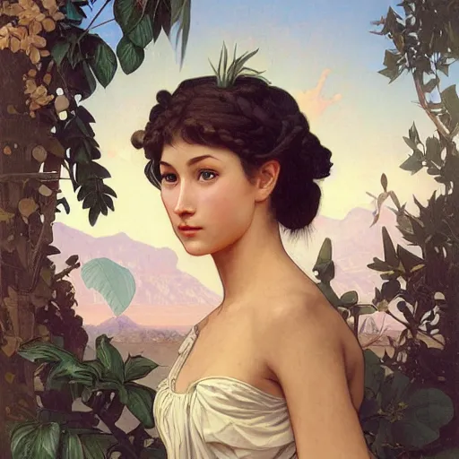 Prompt: a vintage portrait painting of a fantasy explorer lady, highly detailed, art by tristan eaton and artgerm and william - adolphe bouguereau