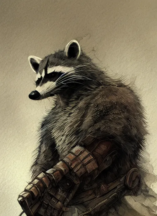 Image similar to portrait, raccoon barbarian, watercolor, dramatic lighting, cinematic, establishing shot, extremely high detail, foto realistic, cinematic lighting, pen and ink, intricate line drawings, by Yoshitaka Amano, Ruan Jia, Kentaro Miura, Artgerm, post processed, concept art, artstation, matte painting, style by eddie mendoza, raphael lacoste, alex ross