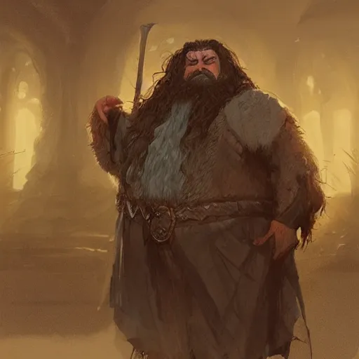 Image similar to gimli meets hagrid, dwarf, giant, character design, greg rutkowski