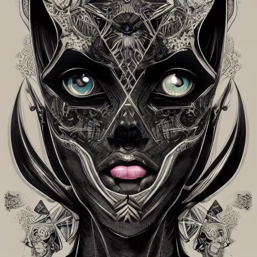 Image similar to vantablack occultist, pitchblack mask, beautiful, detailed symmetrical close - up portrait, intricate complexity, in the style of artgerm and peter mohrbacher, cel - shaded