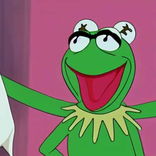 Prompt: kermit the frog in kill la kill, anime