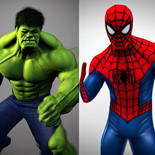 Prompt: spider - hulk : half spiderman and half hulk, as drawn by peter parker, appgamekit, 3 d render, fantasy character art
