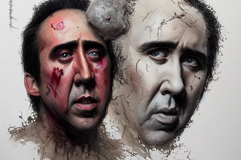 Prompt: Nicolas Cage face with body of rotten worm, dark fantasy, intricate, highly detailed, smooth, artstation, painted by Wayne Barlowe, Greg Rutkowski, zdislav beksinski, Francis Bacon