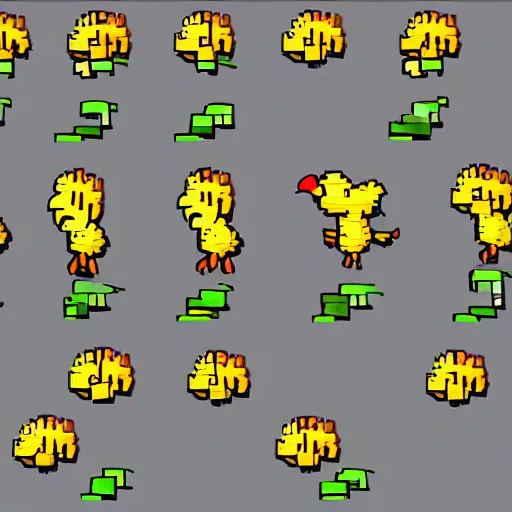 Image similar to A complete sprite sheet for a chicken jumping up and down, game art, hd, 8k, white background