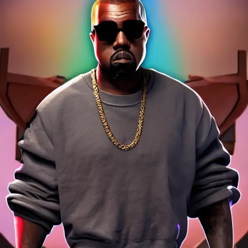 Image similar to kanye west in fortnite lobby 3 d avatar skin