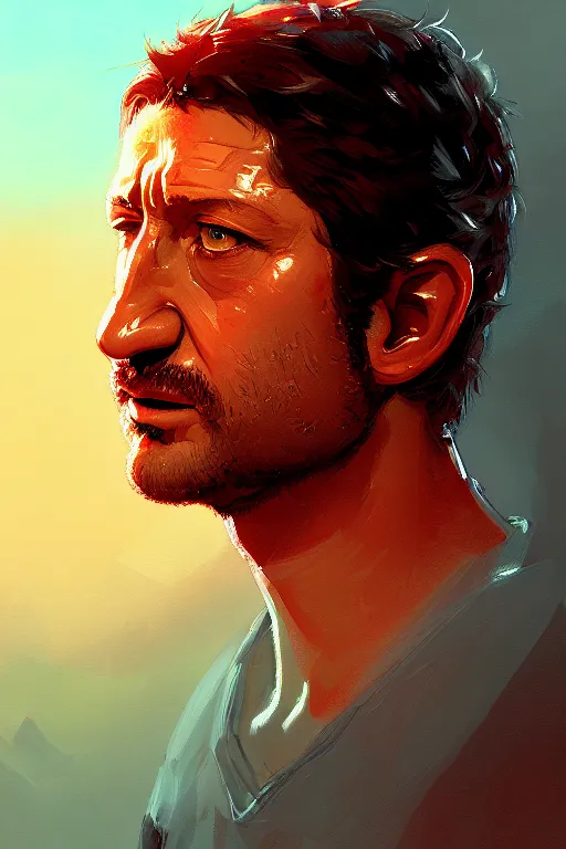 Image similar to portrait of a watermelon gerard butler, greek, intricate, headshot, key visual, conceptart, ambient lighting, highly detailed, digital painting, artstation, concept art, sharp focus, by makoto shinkai and akihiko yoshida and greg manchess