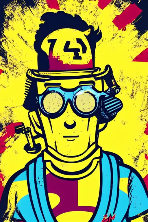 Image similar to fallout 7 6 retro futurist illustration art by butcher billy, sticker, colorful, illustration, highly detailed, simple, smooth and clean vector curves, no jagged lines, vector art, smooth andy warhol style