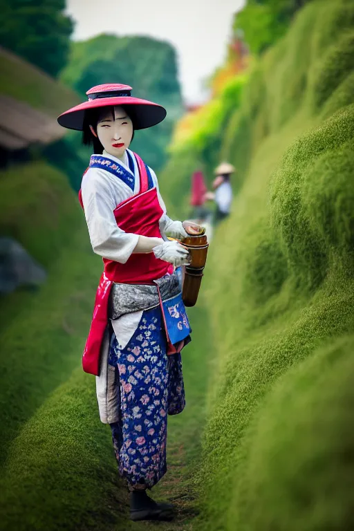 Image similar to japanesse farmer, cinematic view, bokeh, extreme detailed, vogue photo style, proffesional photographer style, proportional, dynamic composition, face features, comfort posse, smooth, sharp focus, body features, ultra realistic, award winning photo, captured by nikon d 8 5 0, 4 5. 7 mp lens, 4 k, full body.