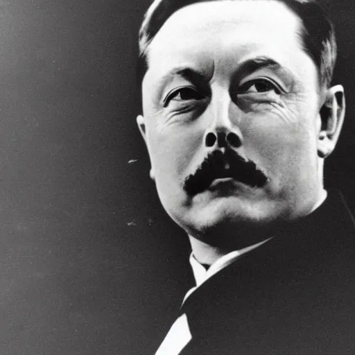 Image similar to Elon Musk as Adolf Hitler, 1943, black and white photo