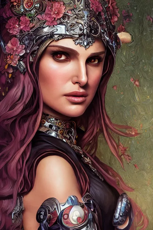 Prompt: Natalie Portman as Jinx from Arcane, cute, fantasy, intricate, elegant, highly detailed, digital painting, 4k, HDR, concept art, smooth, sharp focus, illustration, art by artgerm and H R Giger and alphonse mucha