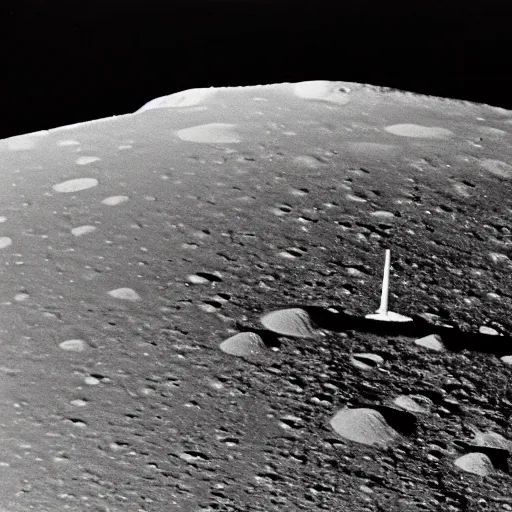 Prompt: Soviets landing on the moon in 1968. Broadcast in grainy black and white