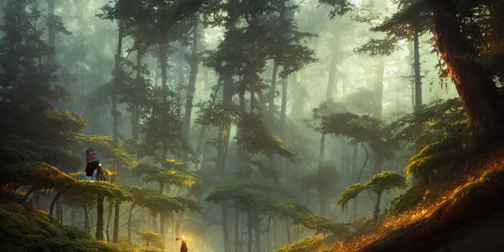 Prompt: a forest, detailed oil painting, cinematic angle, hyperrealistic, breathtaking, cinematic lighting, Studio Ghibli, Jessica Rossier, digital art, octane render, epic composition, trending on artstation, masterpiece