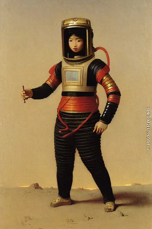 Image similar to portrait of a astronaut in chinese armor and helmet, by bouguereau