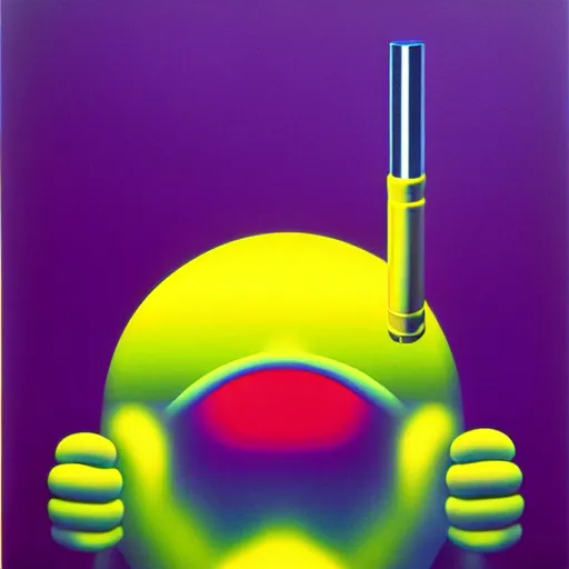 Image similar to smoking gun by shusei nagaoka, kaws, david rudnick, airbrush on canvas, pastell colours, cell shaded, 8 k