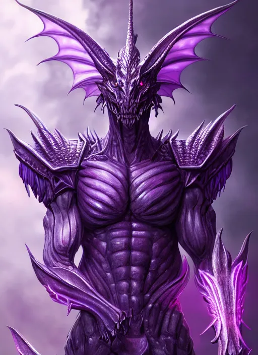 Prompt: muscular and tall purple ghostly fire humanoid dragon!!!! draconian!! intricate ornate iridescent heavy armor!! character concept art, sharp focus, octane render! unreal engine 5! highly rendered!! trending on artstation!! detailed linework!! illustration by artgerm, wlop, and chie yoshii