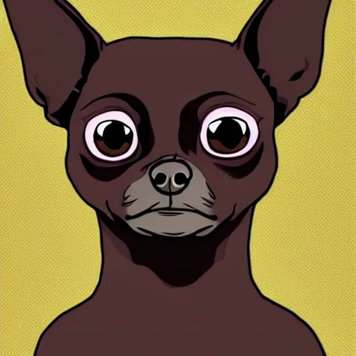 Image similar to a dark brown chihuahua, hyper detailed, in the style of junji ito, full body