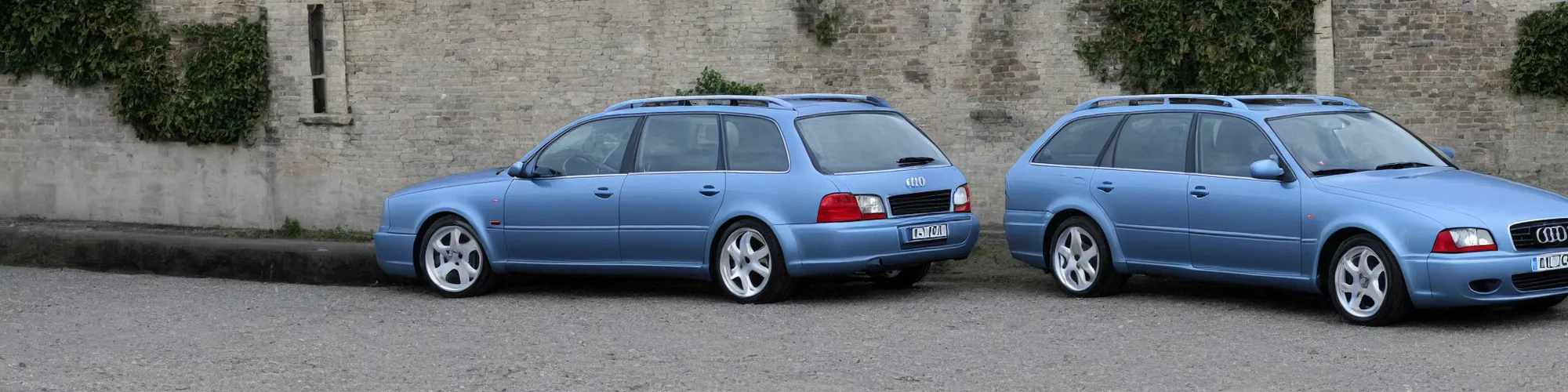 Denim Blue Audi A4 B6 Avant (2002) on a mountain road, Stable Diffusion