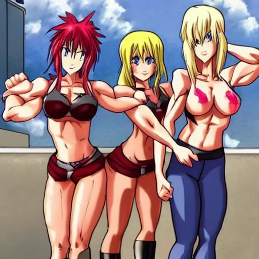 Image similar to muscular anime girls