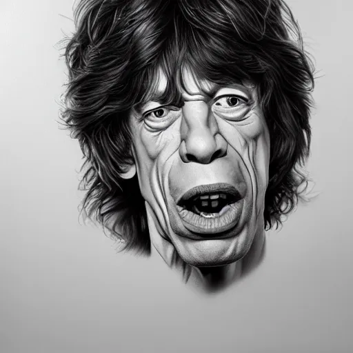Prompt: Caricature portraits done of Mick Jagger, realistic, hyperrealistic, very realistic, highly detailed, very detailed, extremely detailed, detailed, oil painting, digital art, trending on artstation