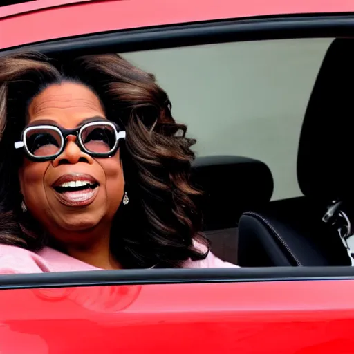 Image similar to oprah winfrey has road rage whilst driving a ferrari