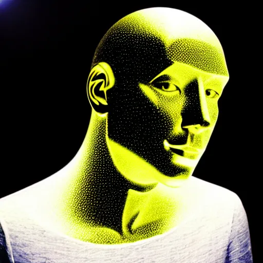 Image similar to a 3d human head made up of shiny holograms