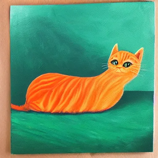 Image similar to katzuan manguan paka, painting of a cute fluffy orange green cat