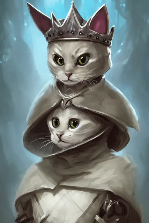 Image similar to cute little anthropomorphic cat knight wearing a cape and a crown, tiny, small, miniature cat , baby animal, short, pale blue armor, cute and adorable, pretty, beautiful, DnD character art portrait, matte fantasy painting, DeviantArt Artstation, by Jason Felix by Steve Argyle by Tyler Jacobson by Peter Mohrbacher, cinematic lighting