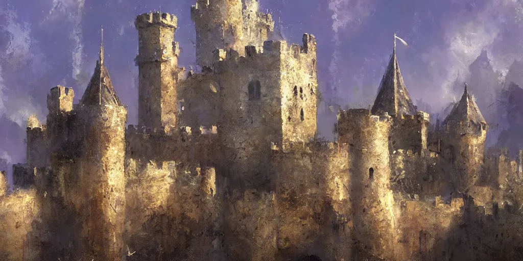 Image similar to a medieval castle by craig mullins, extremely beautiful, f/1.4