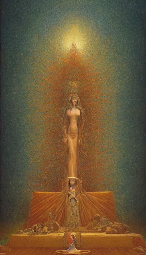 Image similar to the empress, a beautiful woman sitting on a stone throne, fertility, tarot design, ankh symbolism, agostino arrivabene