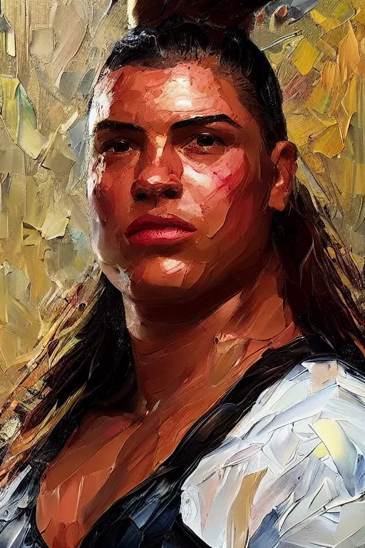 Image similar to palette knife oil painting portrait of estrella, a muscular bouncer with the purity of a unicorn, extreme detail, artstation trending, artgerm, any racial background, deviant art, octane, substance, art history 8 k