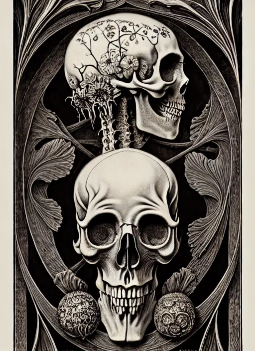 Image similar to art forms of nature by ernst haeckel, memento mori by arthur rackham, ornate antique porcelain beautiful skull mask, ultrasharp, photorealistic, hyperdetailed, octane render, polished, art nouveau, neo - gothic, gothic, intricate ornamental organic filigree, art nouveau botanicals, art forms of nature by ernst haeckel, horizontal symmetry, symbolist, visionary