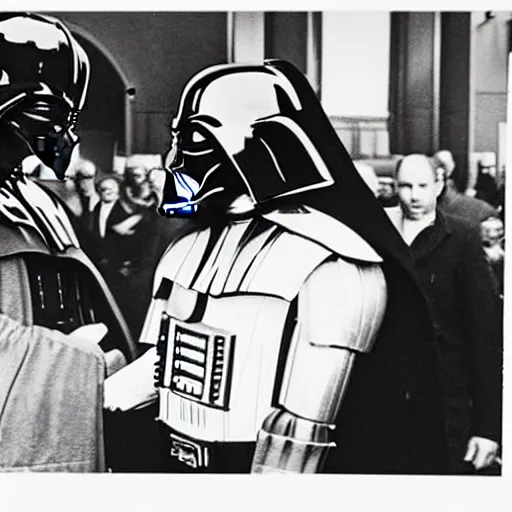 Image similar to vintage photo of darth vader visiting soviet union