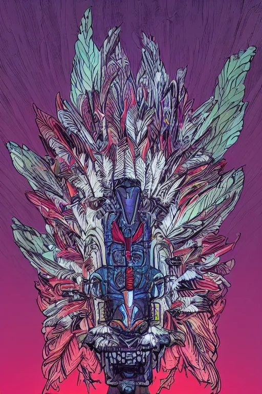 Image similar to totem animal tribal chaman vodoo mask feather gemstone plant global illumination ray tracing hdr that looks like it is from borderlands and by feng zhu and loish and laurie greasley, victo ngai, andreas rocha, john harris radiating a glowing aura