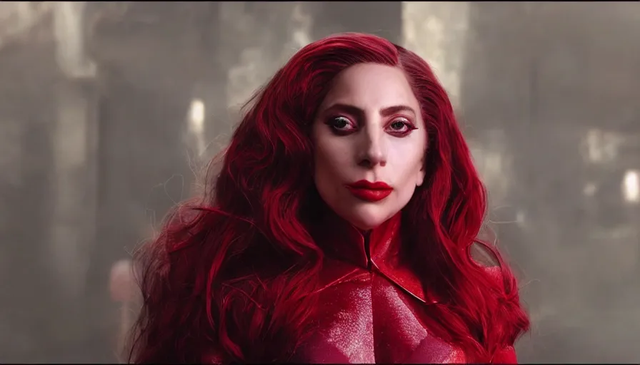 Image similar to screenshot of lady gaga as the scarlet witch in wandavision High resolution. Highly detailed. Dramatic. 8k.4k.