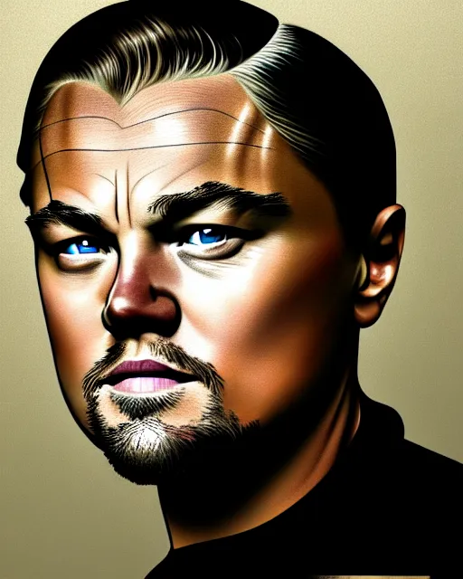 Image similar to painting portrait of leonardo dicaprio as a carp fish, cartoon, warm lighting, leonardo dicaprio has an carp fish body, movie poster, illustration by bartek fedyczak, erak note, tooth wu, neil richards, kan liu, siwoo kim, jisu choe, trending on art station