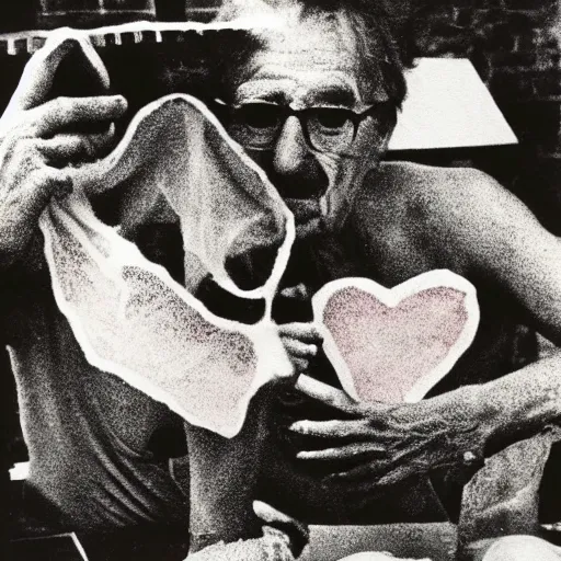 Prompt: A depiction of love on a burnt napkin, by Lucien Clergue and R. Crumb