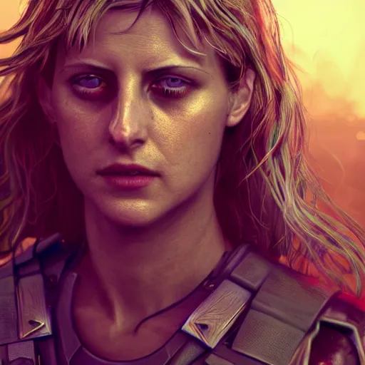 Image similar to melanie laurent portrait, dystopia core, apocalyptic, armor, warrior, dramatic, sharp focus, fiction, neon, fantasy, hyper detailed, digital art, trending in artstation, cinematic lighting, studio quality, smooth render, unreal engine 5 rendered, octane rendered, art style and nixeu and wlop and krenz cushart